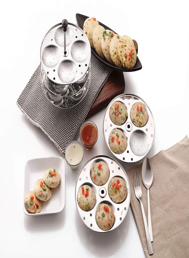 Komal Stainless Steel 6 Idli Plates - 24 Idlis Deep Idli Plates Idli Stand for 10 Litre Suitable for Outer Lid Cooker Plump Fluffy Idli Mold plates - Large - Image 2